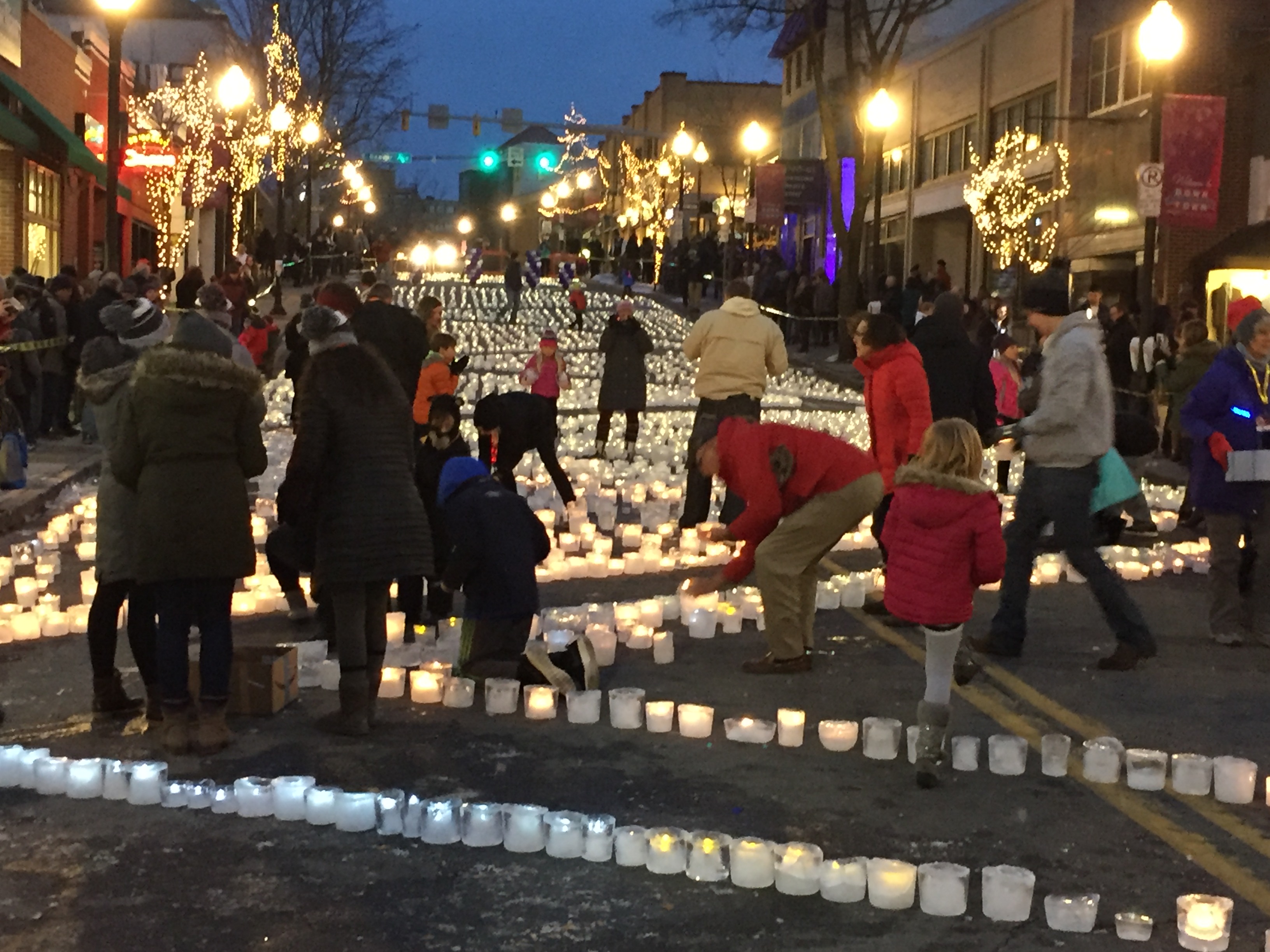 Amazing display of 5,622 ice luminaries on Allen Street in Downtown State College